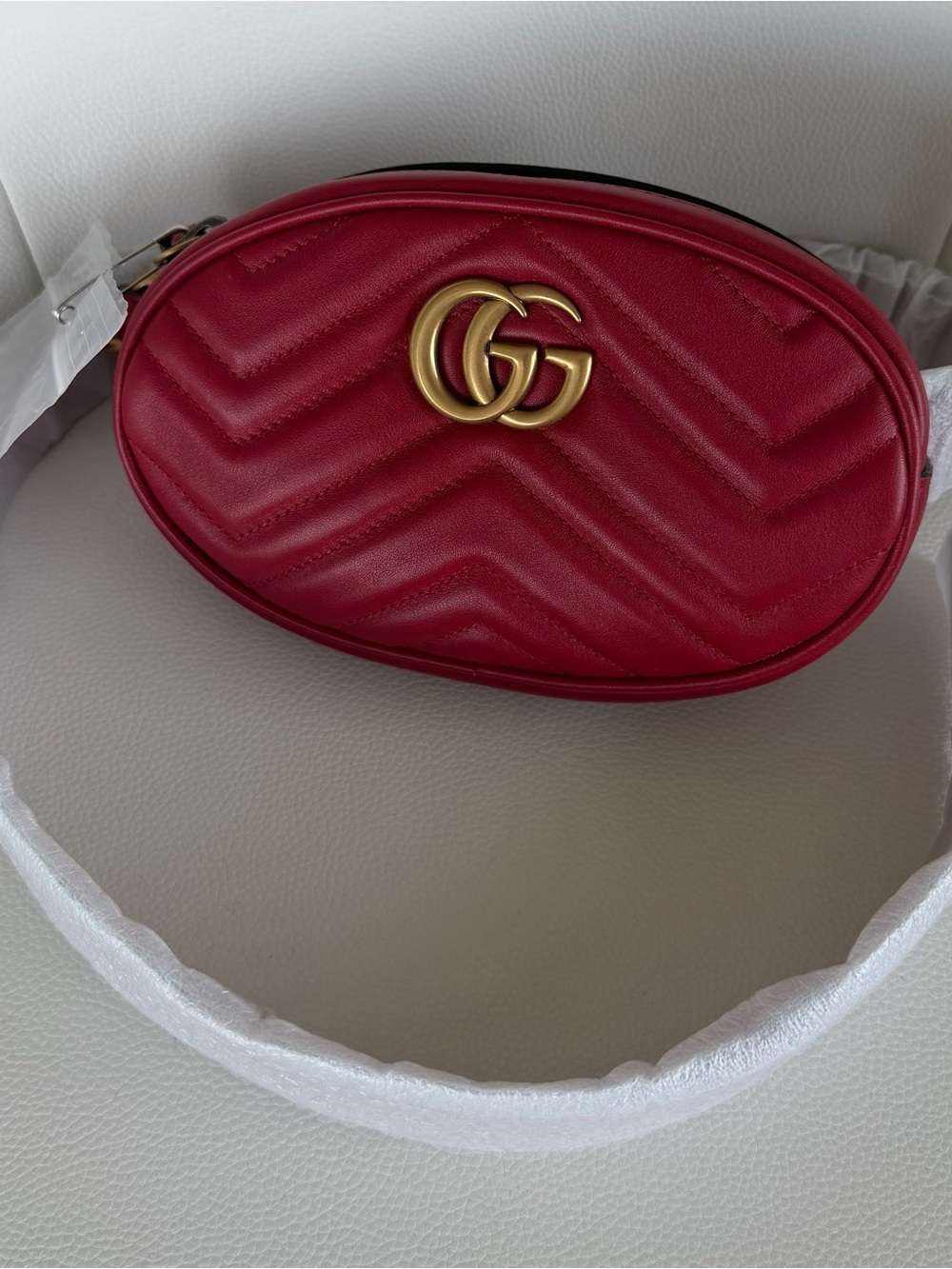 Gucci Red GG Marmont Oval Quilted Crossbody Bag